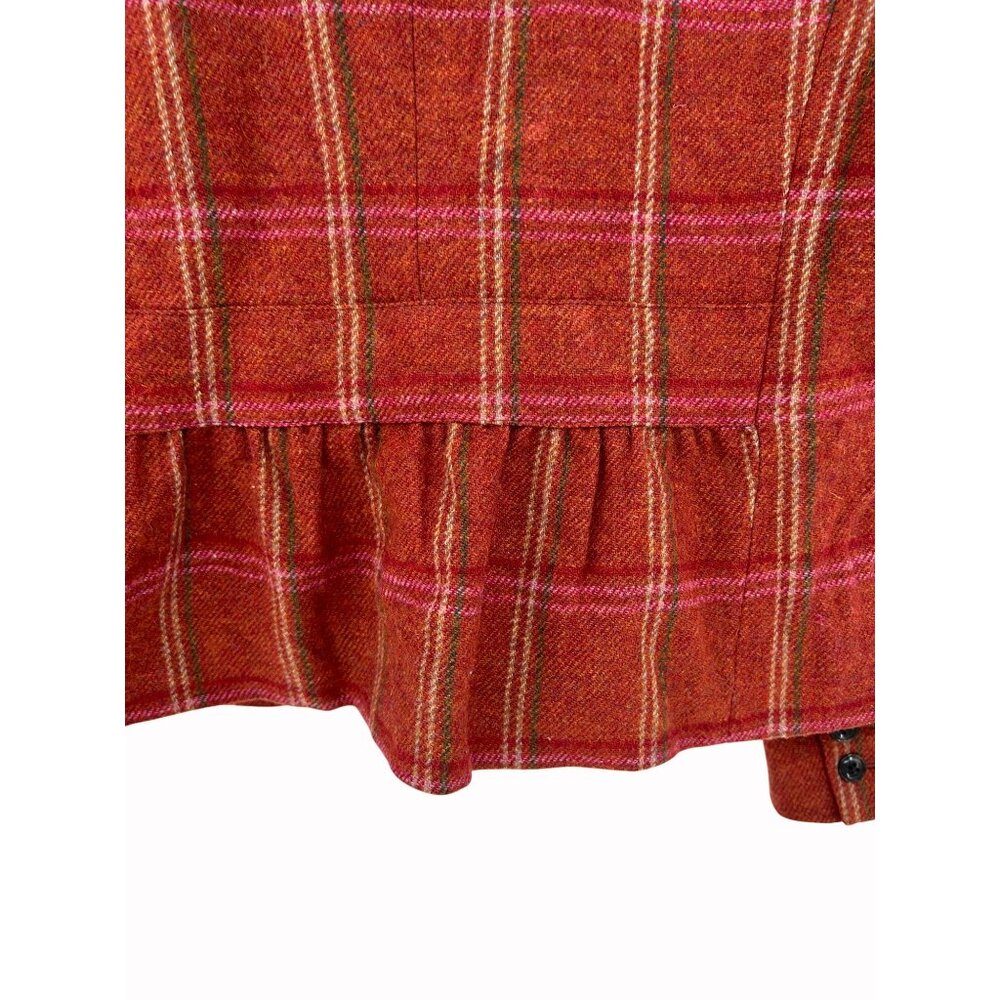 Talbots Womens 12 100% Wool Blazer Rust Orange Pink Plaid Peplum Back Academia - Picture 5 of 10
